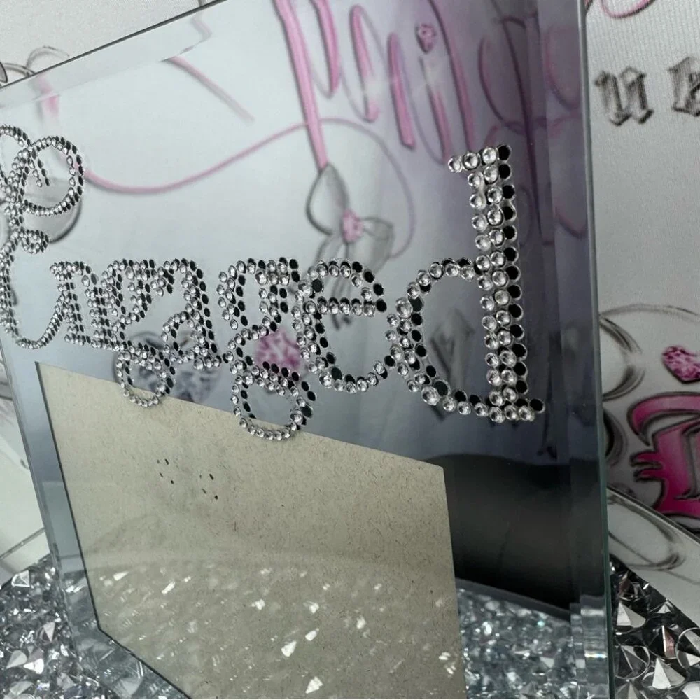 Engaged picture frame bling crystal rhinestone silver mirror stunning 4x6 photo